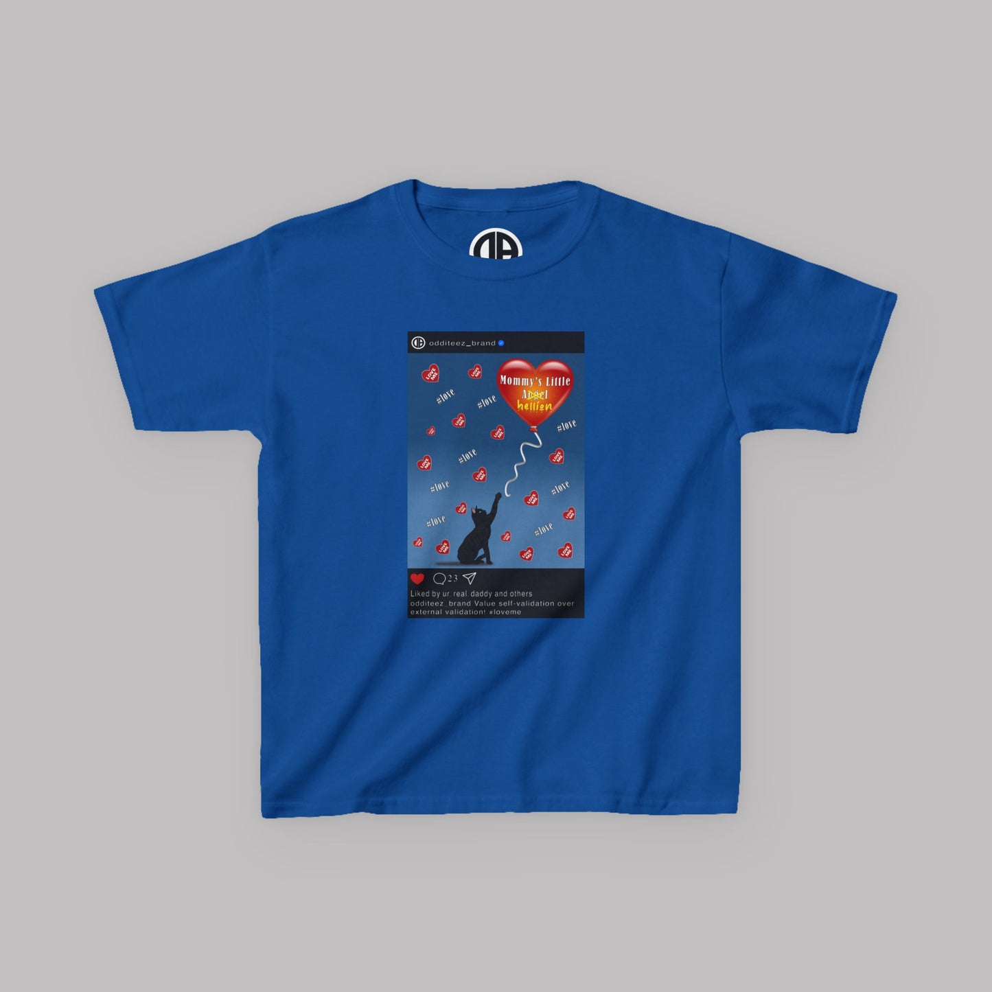 "Mommy's Little Hellion" Cat Post design, Unisex Kids' Short-Sleeve Heavy Cotton™ T-shirts
