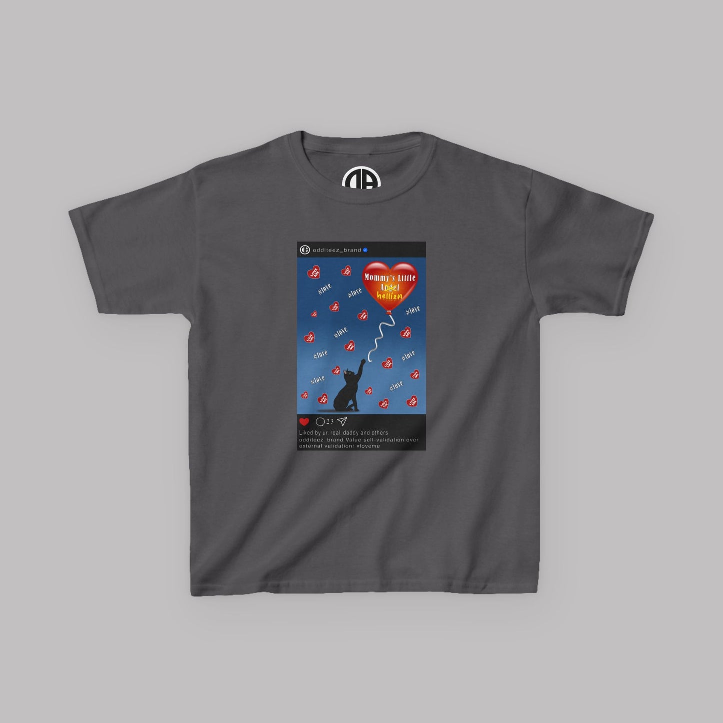"Mommy's Little Hellion" Cat Post design, Unisex Kids' Short-Sleeve Heavy Cotton™ T-shirts