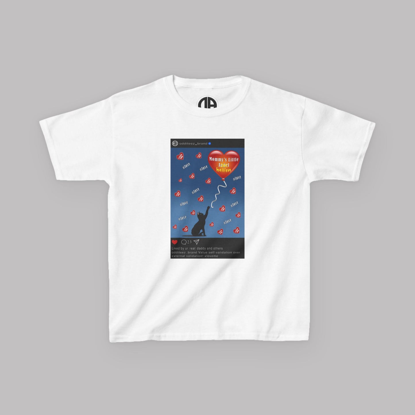 "Mommy's Little Hellion" Cat Post design, Unisex Kids' Short-Sleeve Heavy Cotton™ T-shirts