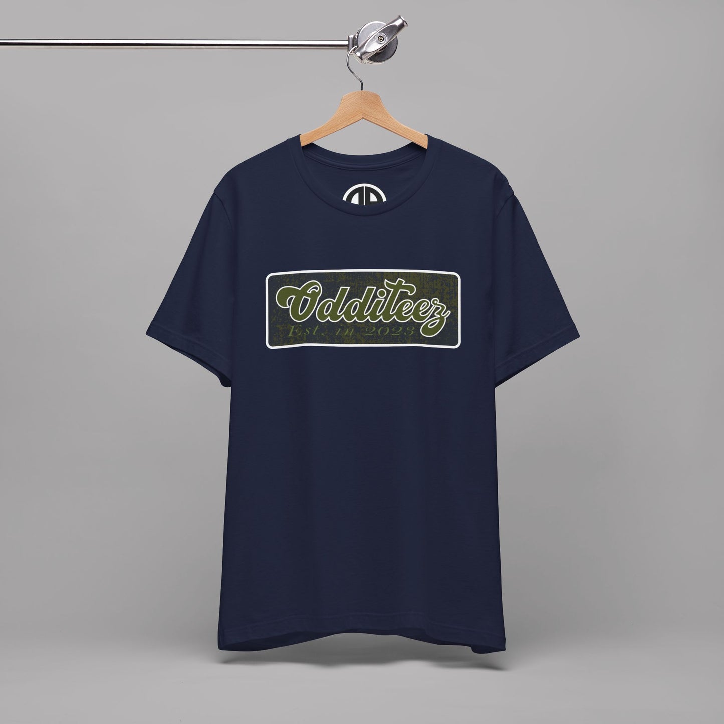 Vintage Military Green Odditeez Varsity Letters rectangular logo design, Unisex Adult Short-Sleeve Graphic Print T-Shirts