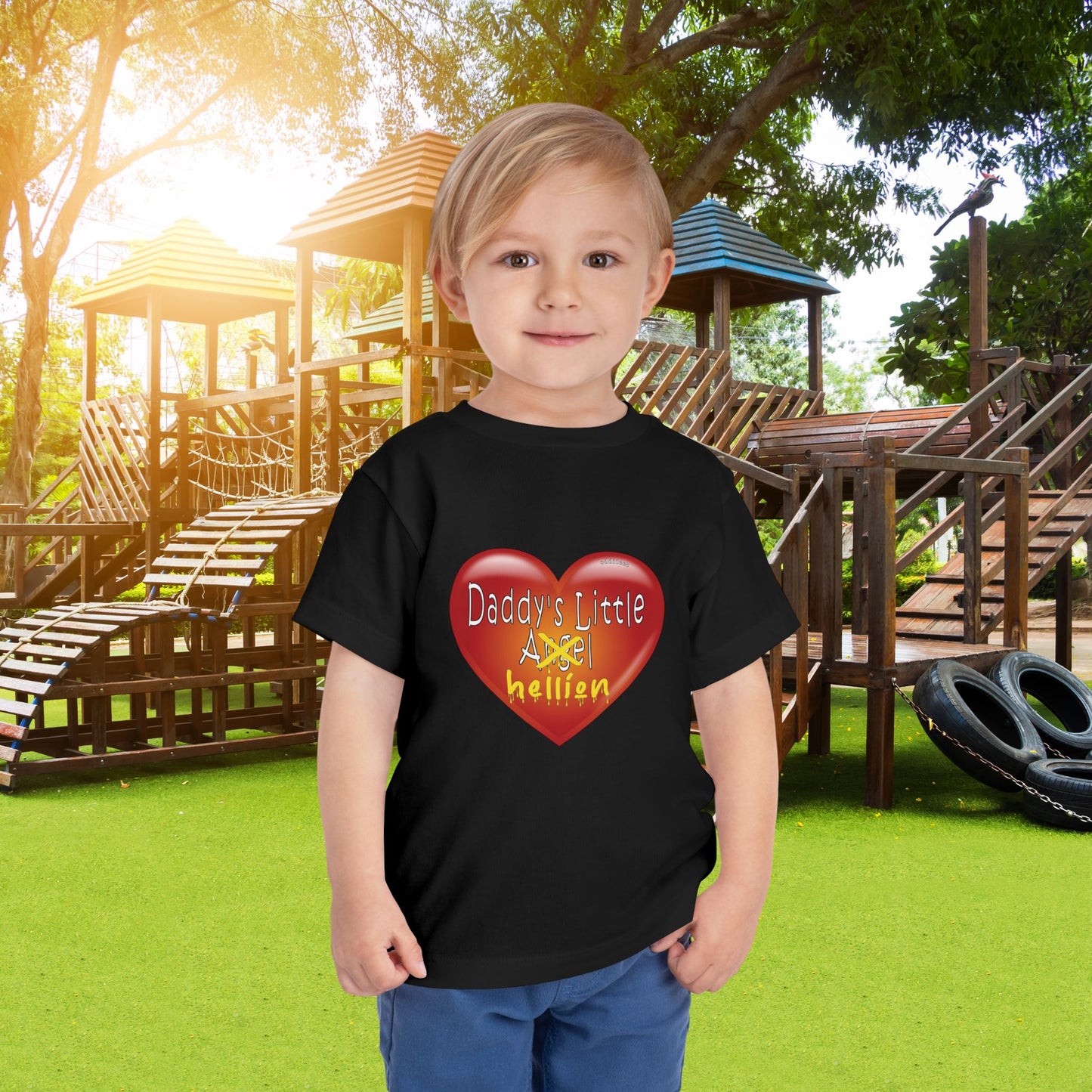 "Daddy's Little Hellion" Big Heart design, Unisex Toddler Short-Sleeve Graphic Print T-shirts