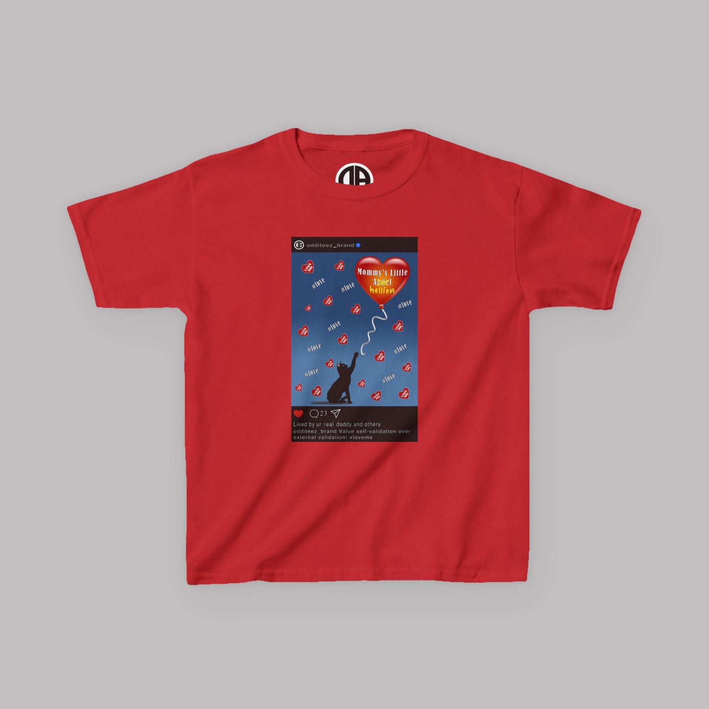 "Mommy's Little Hellion" Cat Post design, Unisex Kids' Short-Sleeve Heavy Cotton™ T-shirts