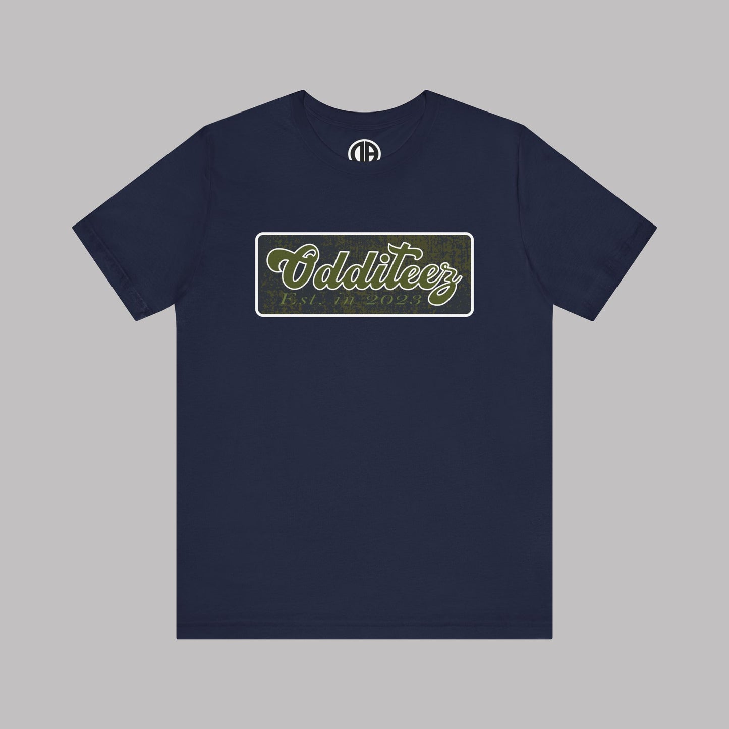 Vintage Military Green Odditeez Varsity Letters rectangular logo design, Unisex Adult Short-Sleeve Graphic Print T-Shirts