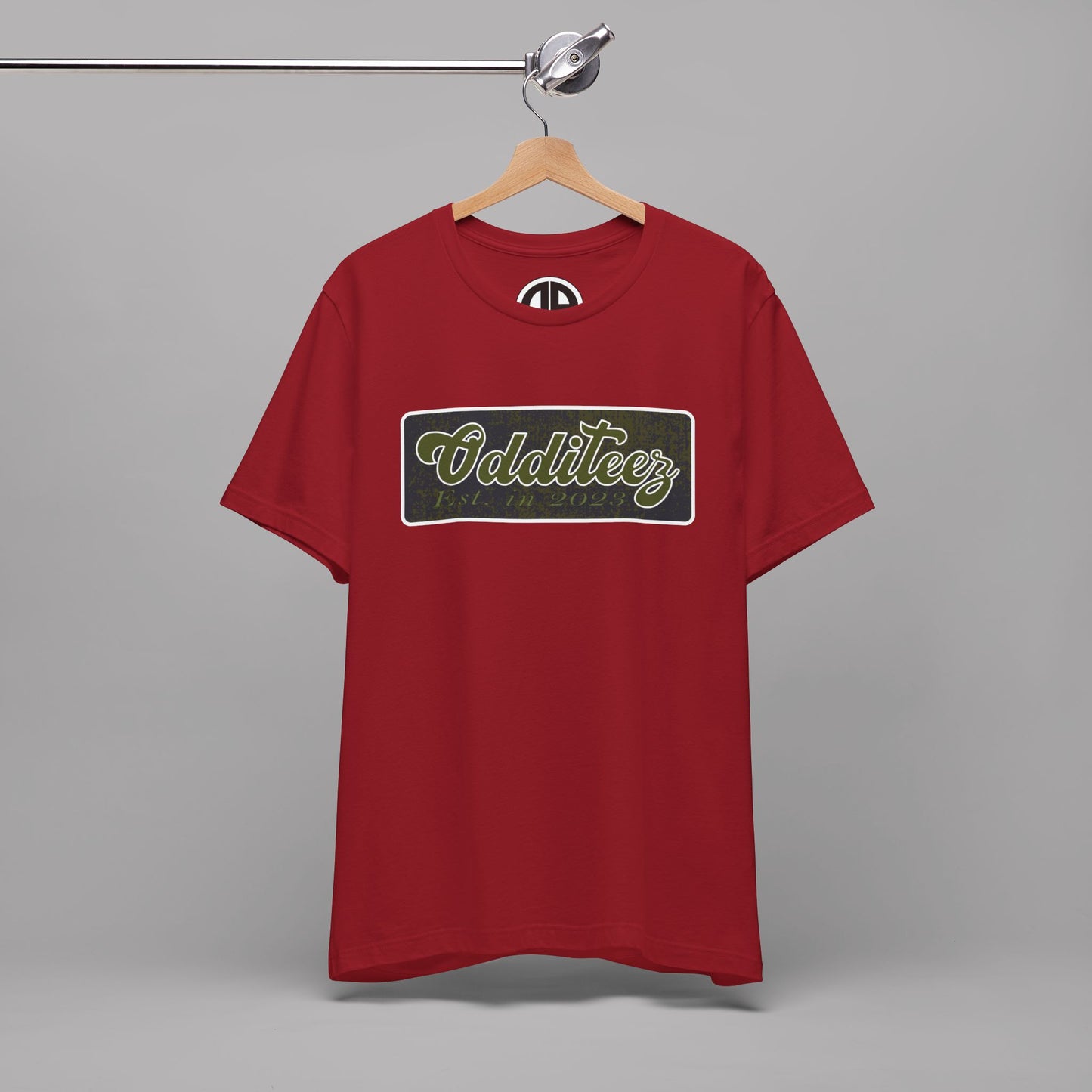 Vintage Military Green Odditeez Varsity Letters rectangular logo design, Unisex Adult Short-Sleeve Graphic Print T-Shirts