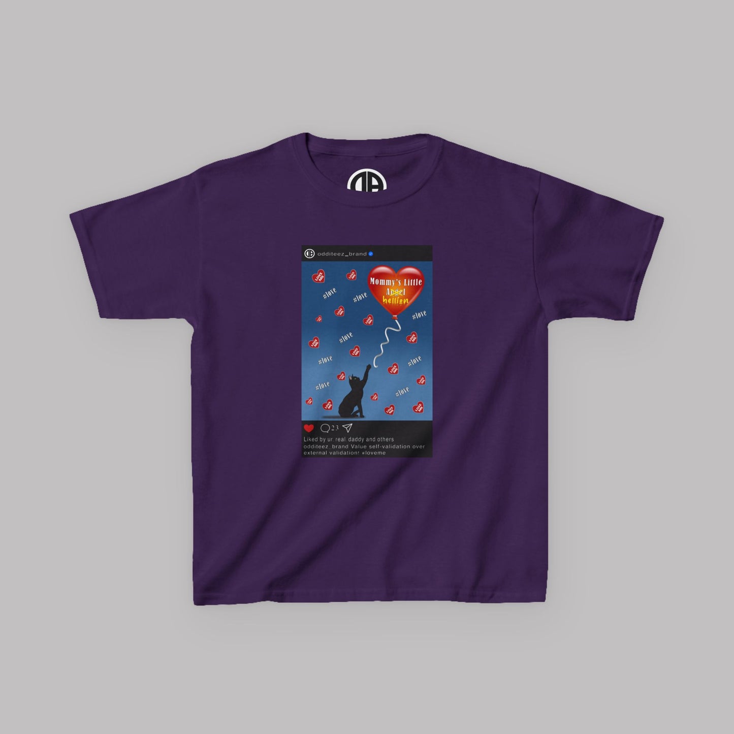 "Mommy's Little Hellion" Cat Post design, Unisex Kids' Short-Sleeve Heavy Cotton™ T-shirts