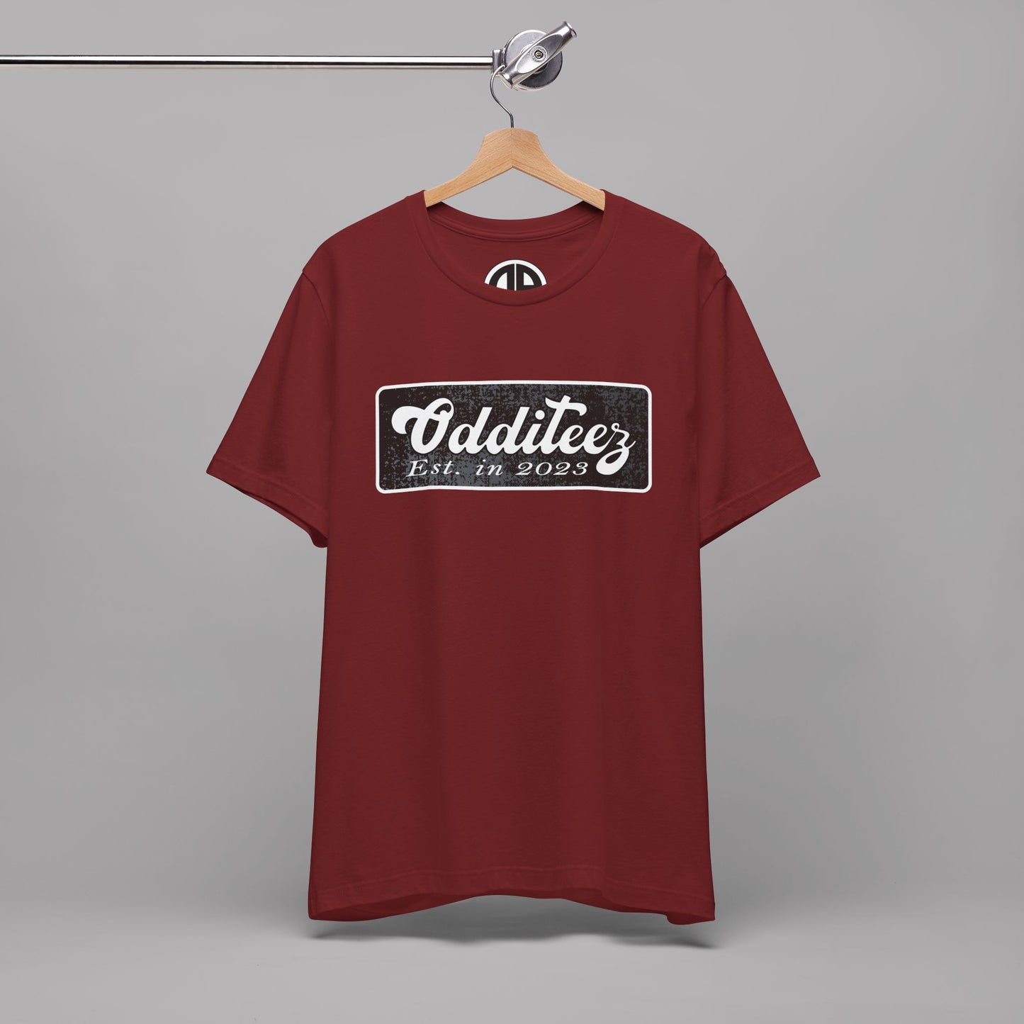 Vintage White Odditeez Varsity Letters rectangular logo design, Unisex Adult Short-Sleeve Graphic Print T-Shirts