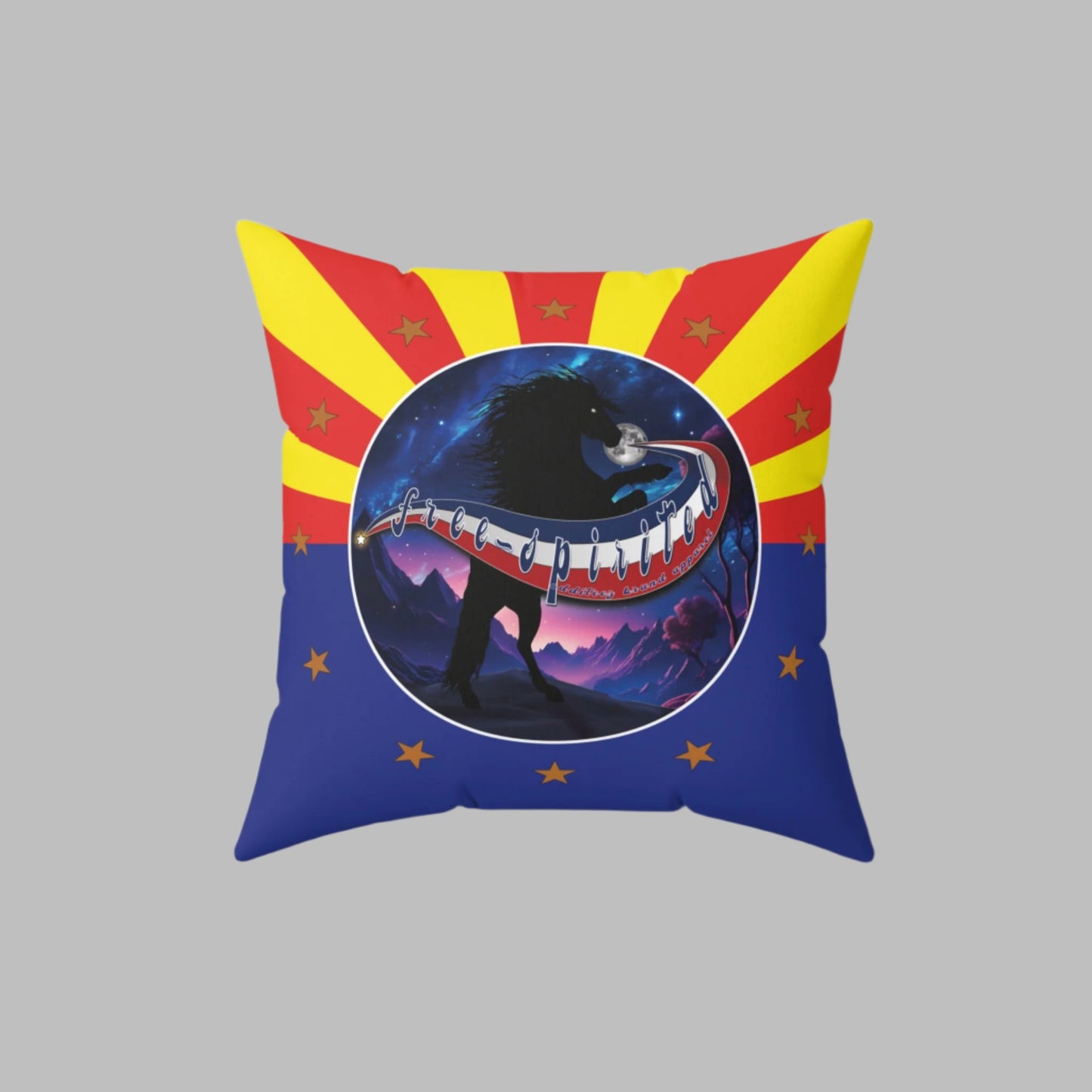 "Free-Spirited" AZ State Flag artwork, Indoor Spun Polyester Square Accent Pillow