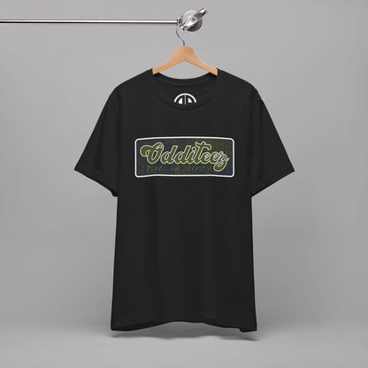 Vintage Military Green Odditeez Varsity Letters rectangular logo design, Unisex Adult Short-Sleeve Graphic Print T-Shirts