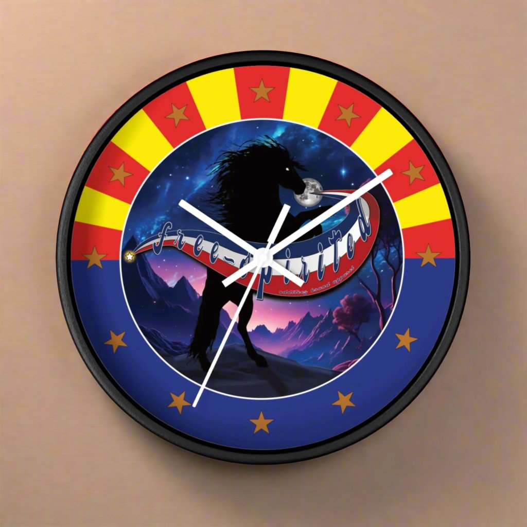 "Free-Spirited" AZ State Flag Round Wooden Wall Clock, 3 wooden finishes