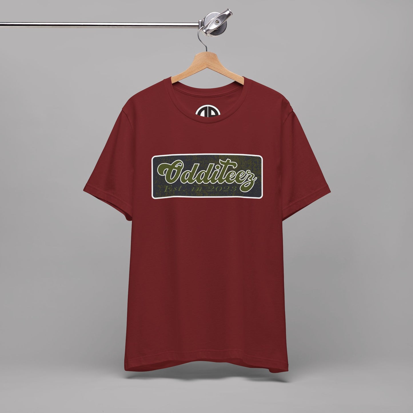 Vintage Military Green Odditeez Varsity Letters rectangular logo design, Unisex Adult Short-Sleeve Graphic Print T-Shirts