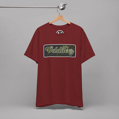 Vintage Military Green Odditeez Varsity Letters rectangular logo design, Unisex Adult Short-Sleeve Graphic Print T-Shirts