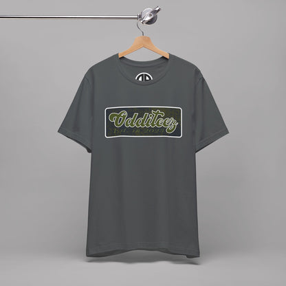 Vintage Military Green Odditeez Varsity Letters rectangular logo design, Unisex Adult Short-Sleeve Graphic Print T-Shirts