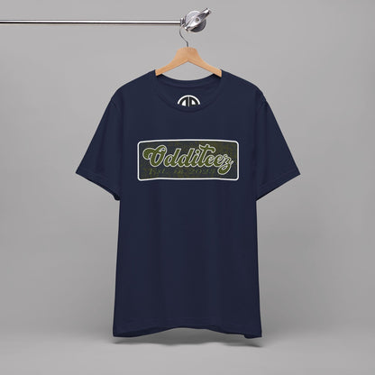 Vintage Military Green Odditeez Varsity Letters rectangular logo design, Unisex Adult Short-Sleeve Graphic Print T-Shirts
