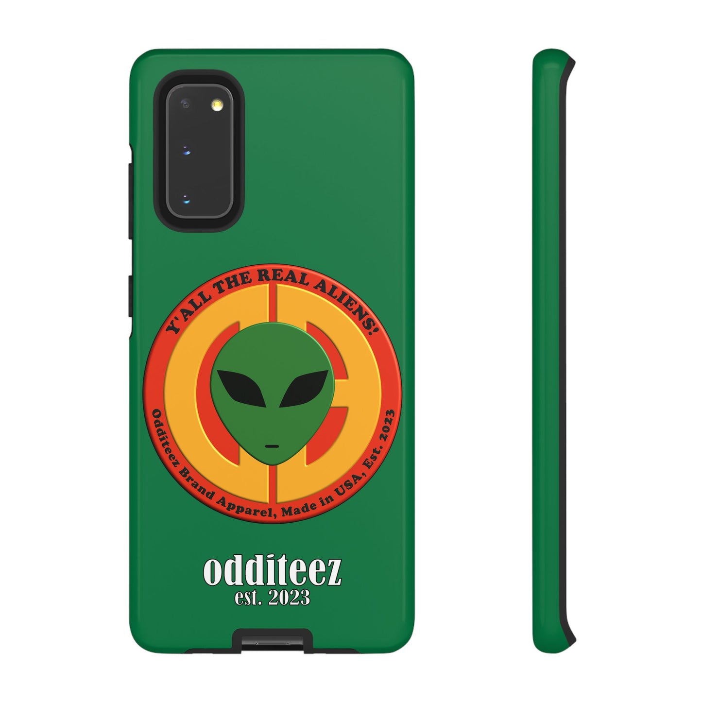 "Y'all the Real Aliens!" Dark Green Glossy Tough Phone Cover Cases for iPhone, Samsung & Google Pixel phones