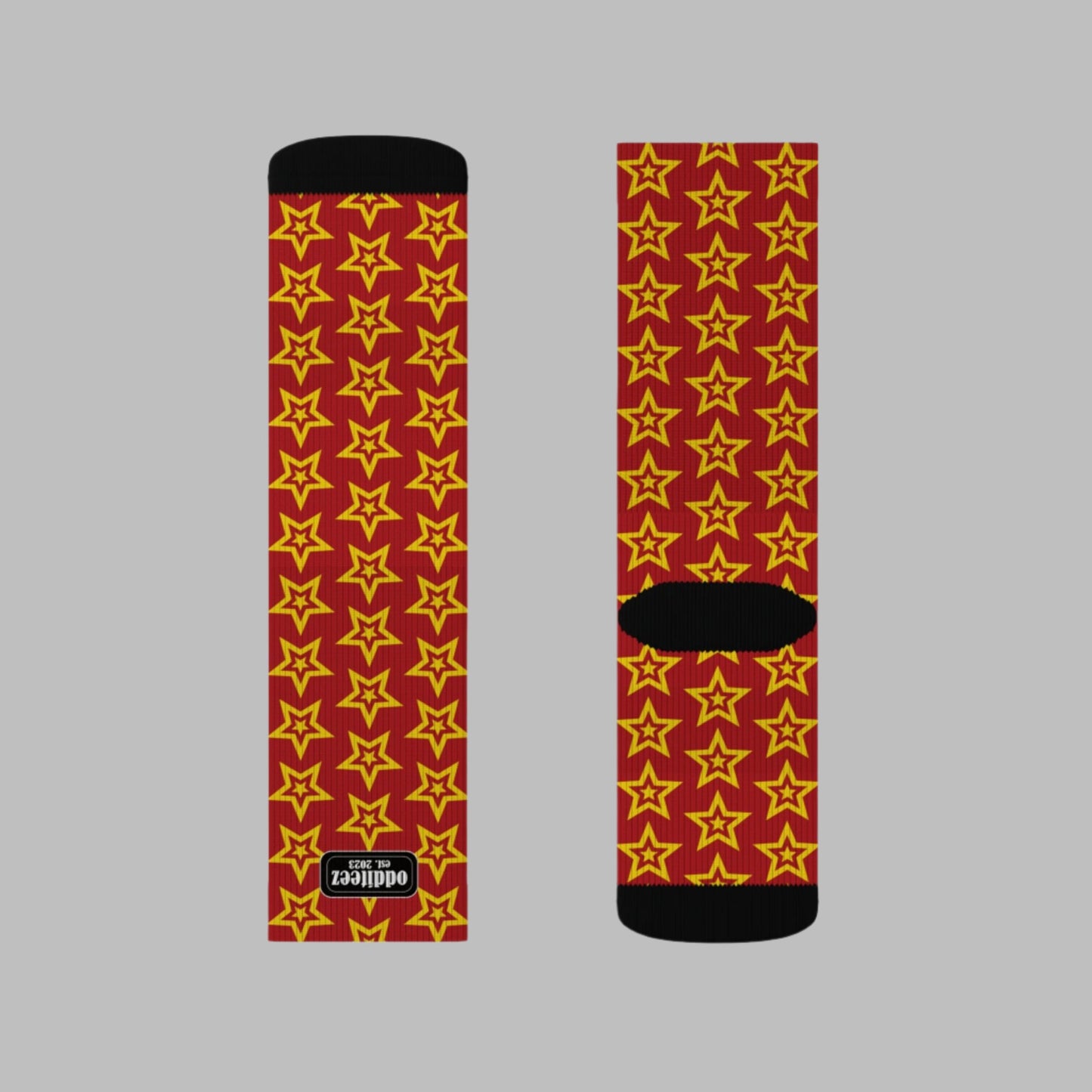 Yellow Star logo design, Dark Red Unisex Calf-Length Sublimation Socks, 1 pair