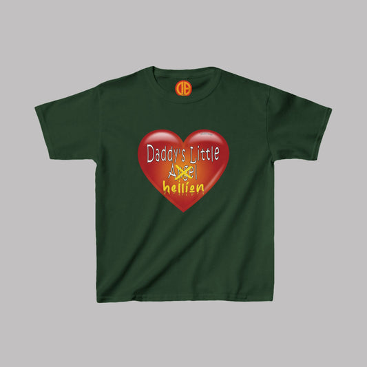 "Daddy's Little Hellion" heart design, Unisex Kids Short-Sleeve Heavy Cotton™ T-shirts