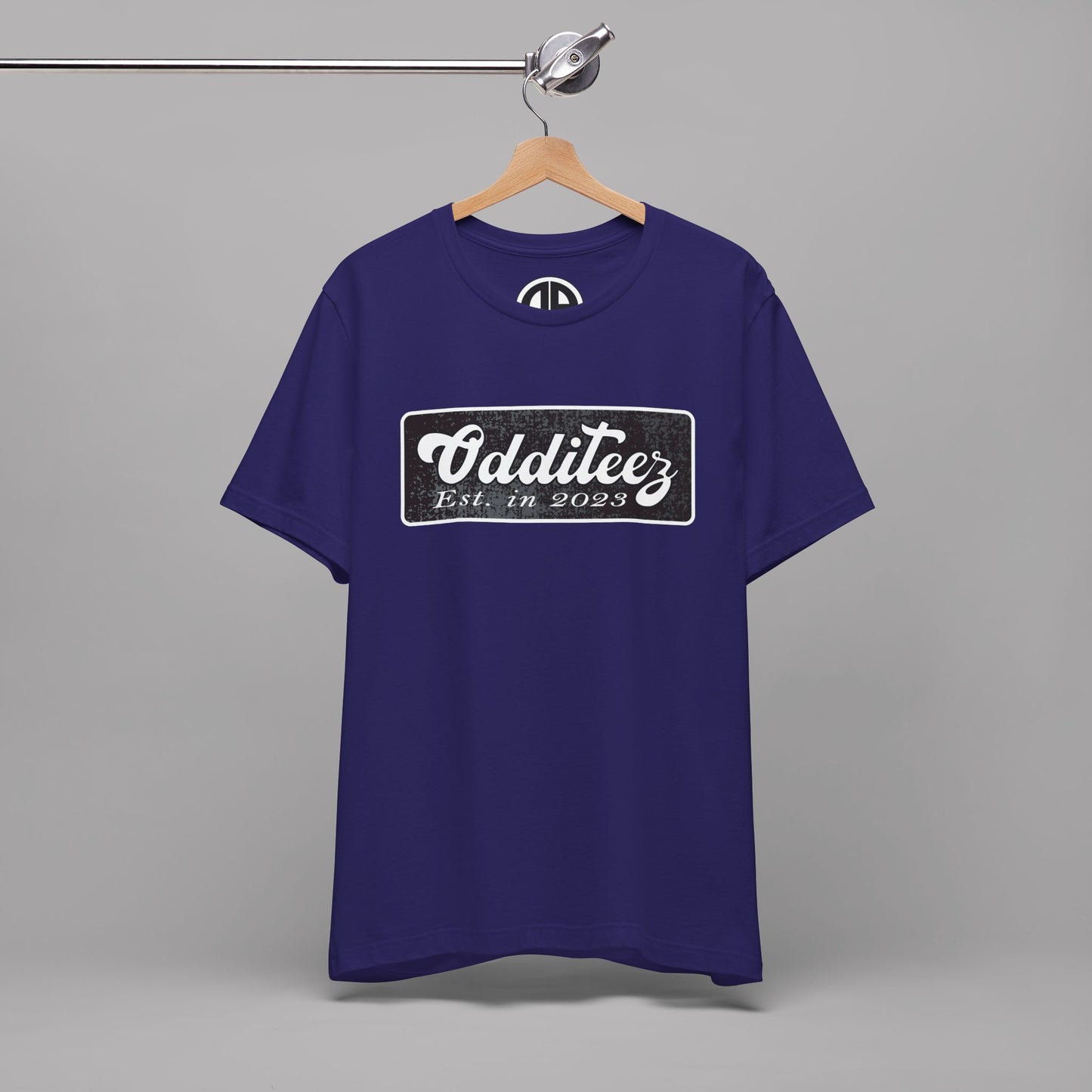 Vintage White Odditeez Varsity Letters rectangular logo design, Unisex Adult Short-Sleeve Graphic Print T-Shirts