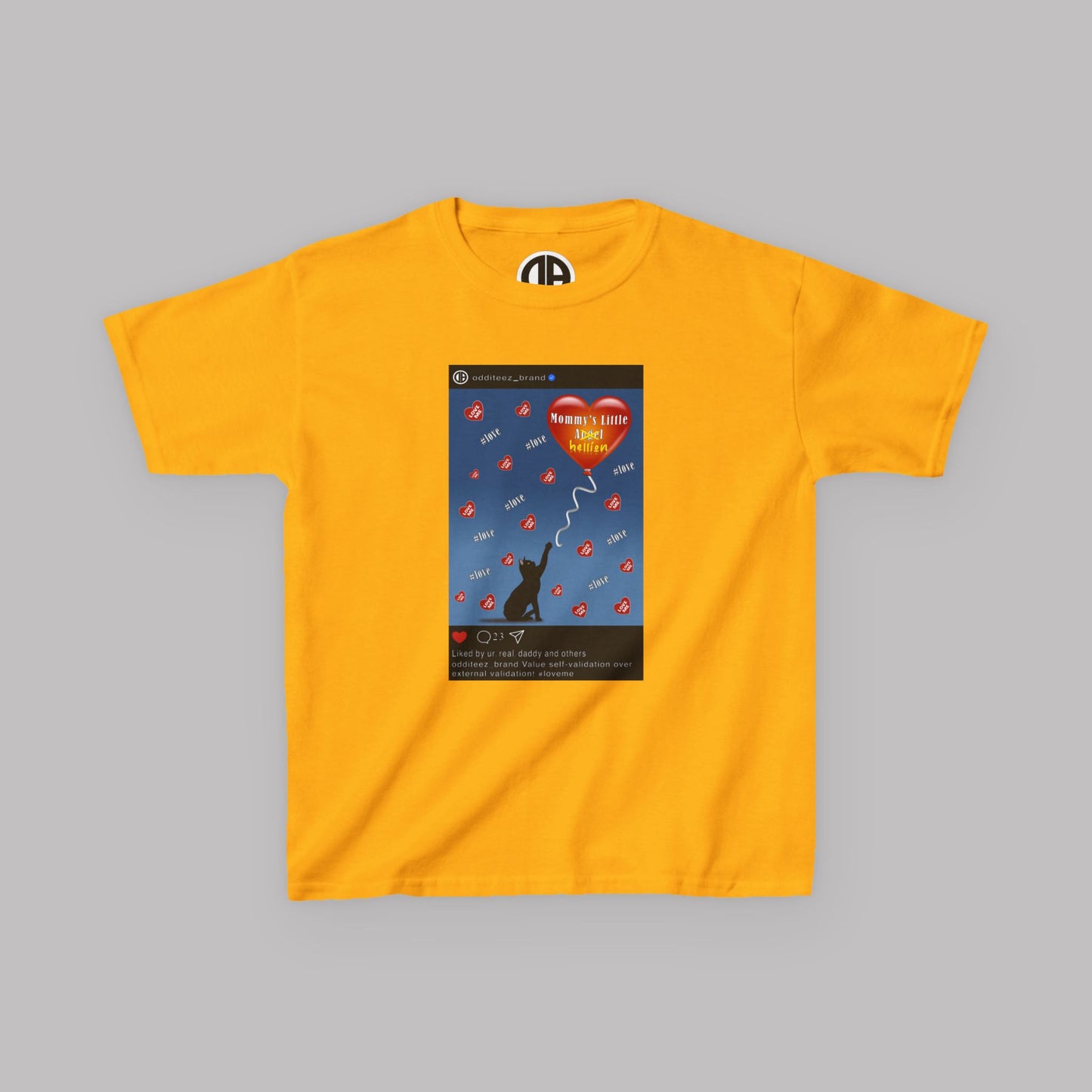 "Mommy's Little Hellion" Cat Post design, Unisex Kids' Short-Sleeve Heavy Cotton™ T-shirts