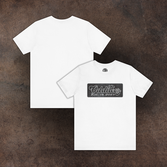 Vintage Black Odditeez Varsity Letters rectangular logo design, Unisex Adult Short-Sleeve Graphic Print T-Shirts