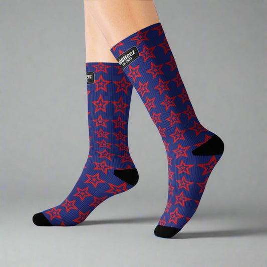 Red Star design, Dark Blue Unisex Calf-Length Sublimation Socks, 1 pair