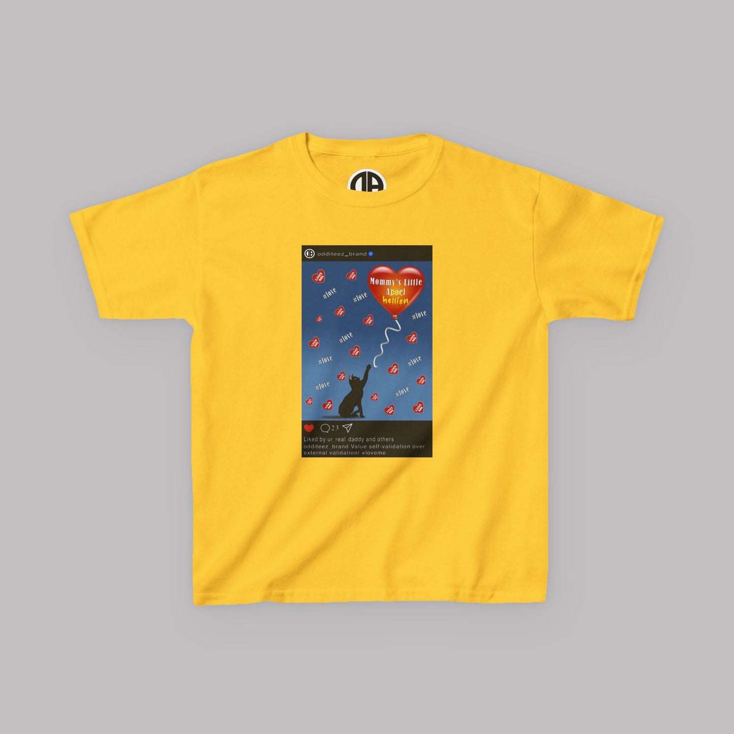 "Mommy's Little Hellion" Cat Post design, Unisex Kids' Short-Sleeve Heavy Cotton™ T-shirts