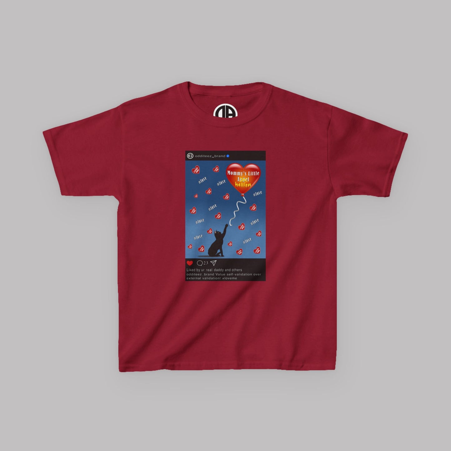 "Mommy's Little Hellion" Cat Post design, Unisex Kids' Short-Sleeve Heavy Cotton™ T-shirts