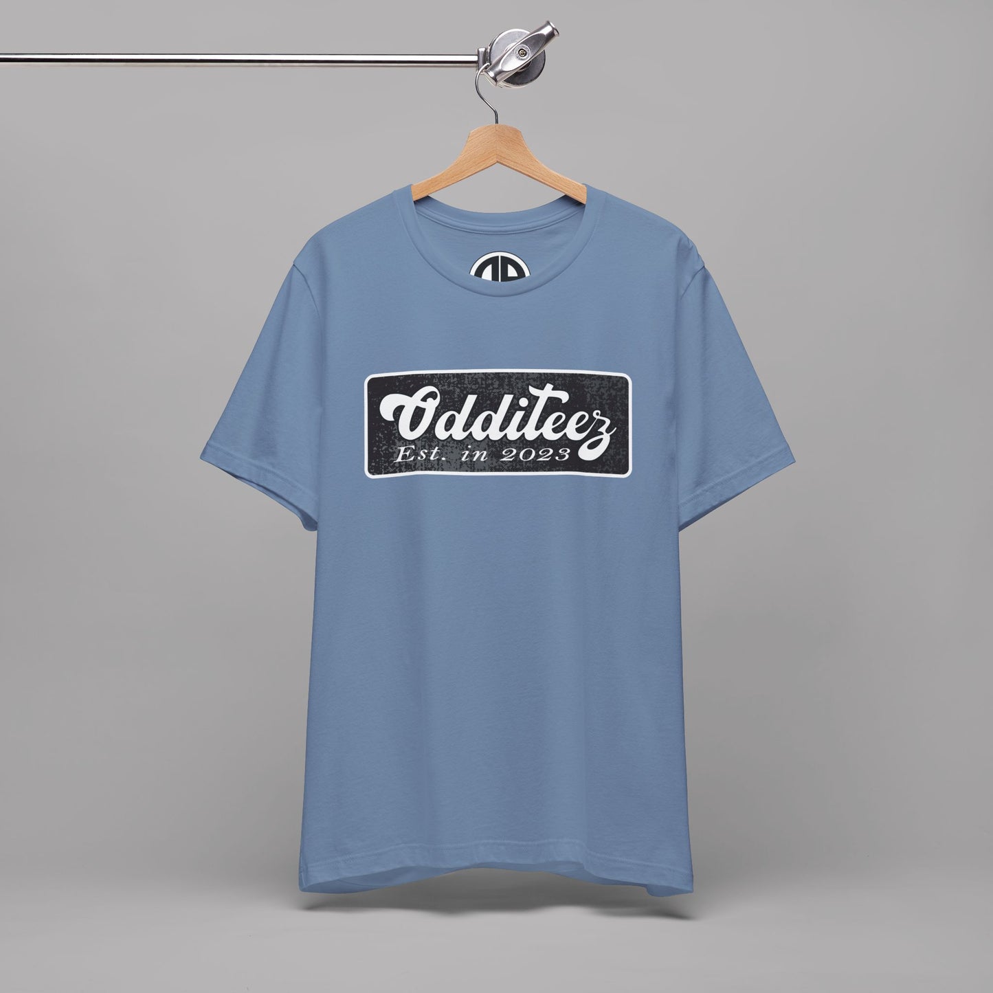 Vintage White Odditeez Varsity Letters rectangular logo design, Unisex Adult Short-Sleeve Graphic Print T-Shirts