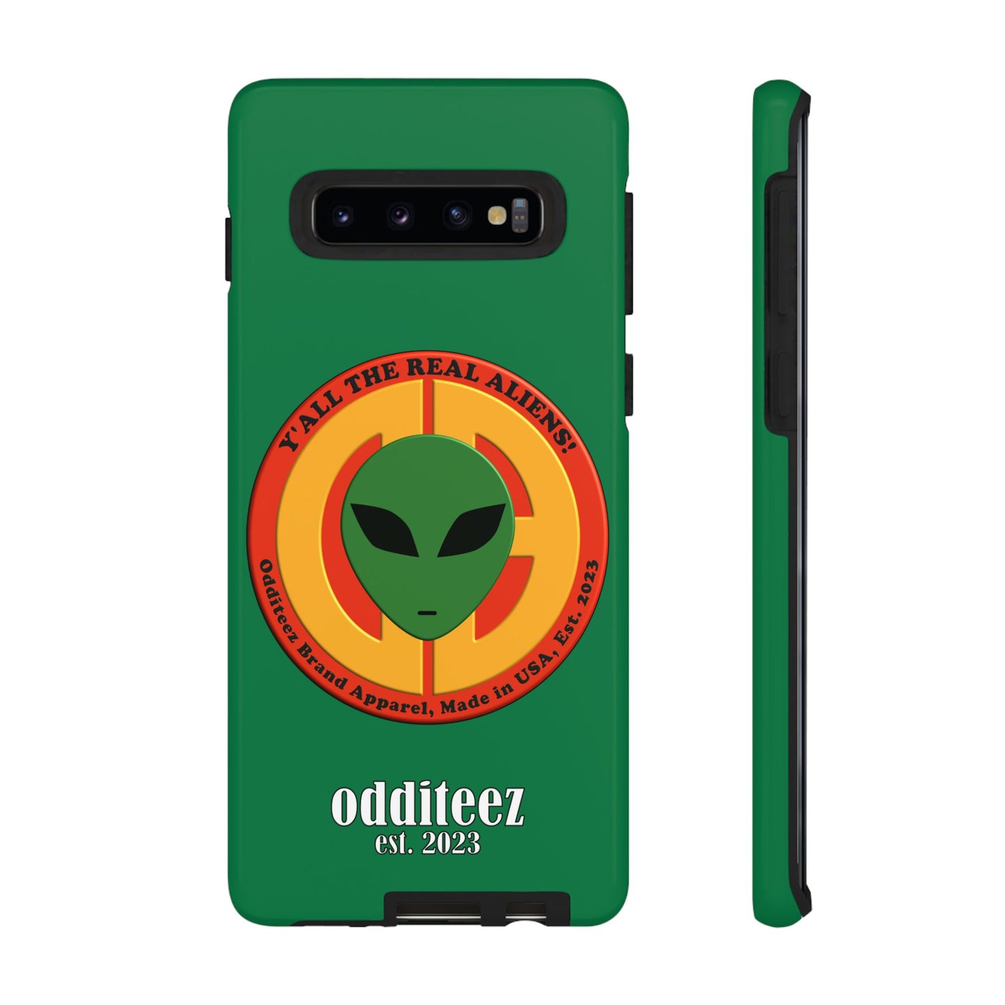 "Y'all the Real Aliens!" Dark Green Glossy Tough Phone Cover Cases for iPhone, Samsung & Google Pixel phones