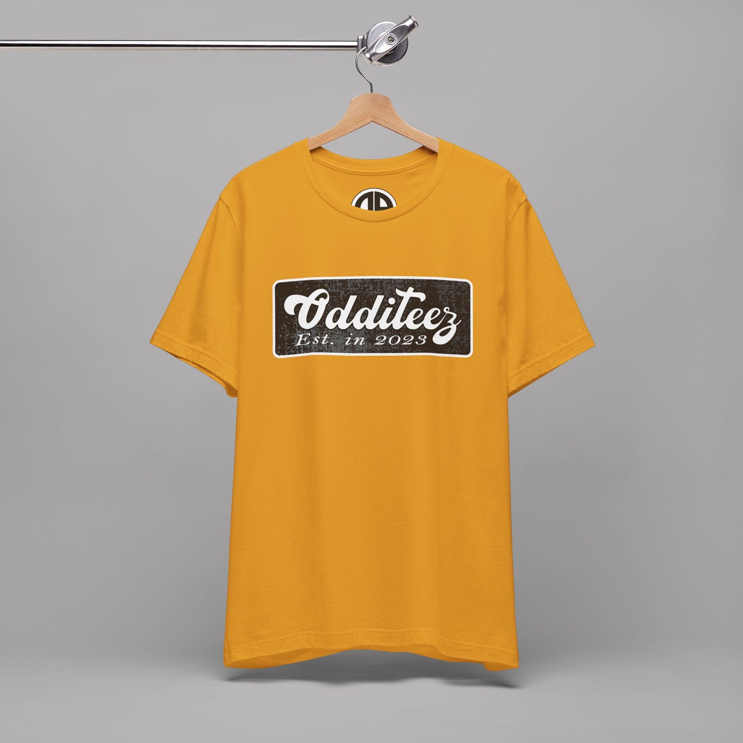 Vintage White Odditeez Varsity Letters rectangular logo design, Unisex Adult Short-Sleeve Graphic Print T-Shirts