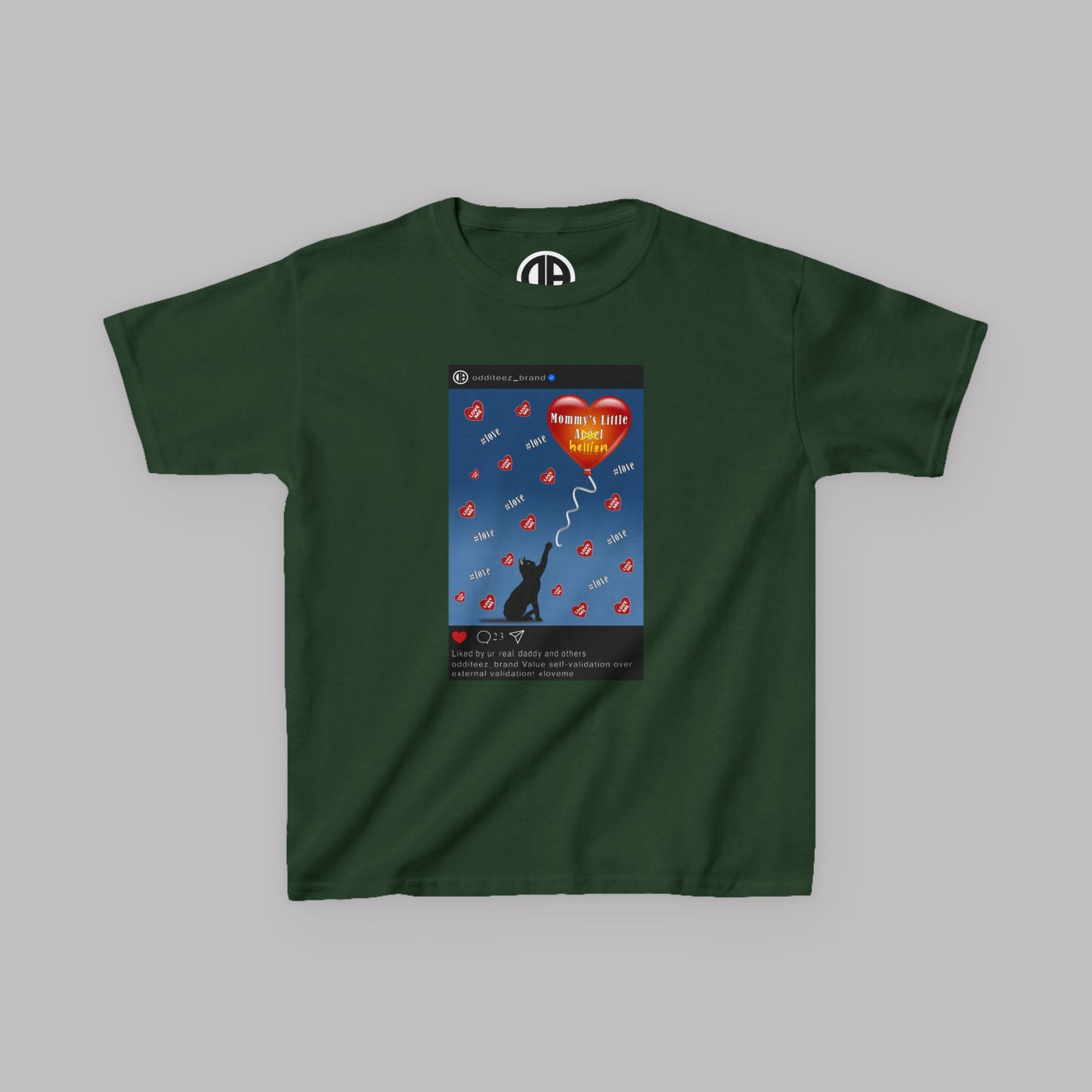 "Mommy's Little Hellion" Cat Post design, Unisex Kids' Short-Sleeve Heavy Cotton™ T-shirts