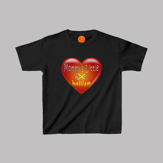 "Mommy's Little Hellion" heart design, Unisex Kids Short-Sleeve Heavy Cotton™ T-shirts