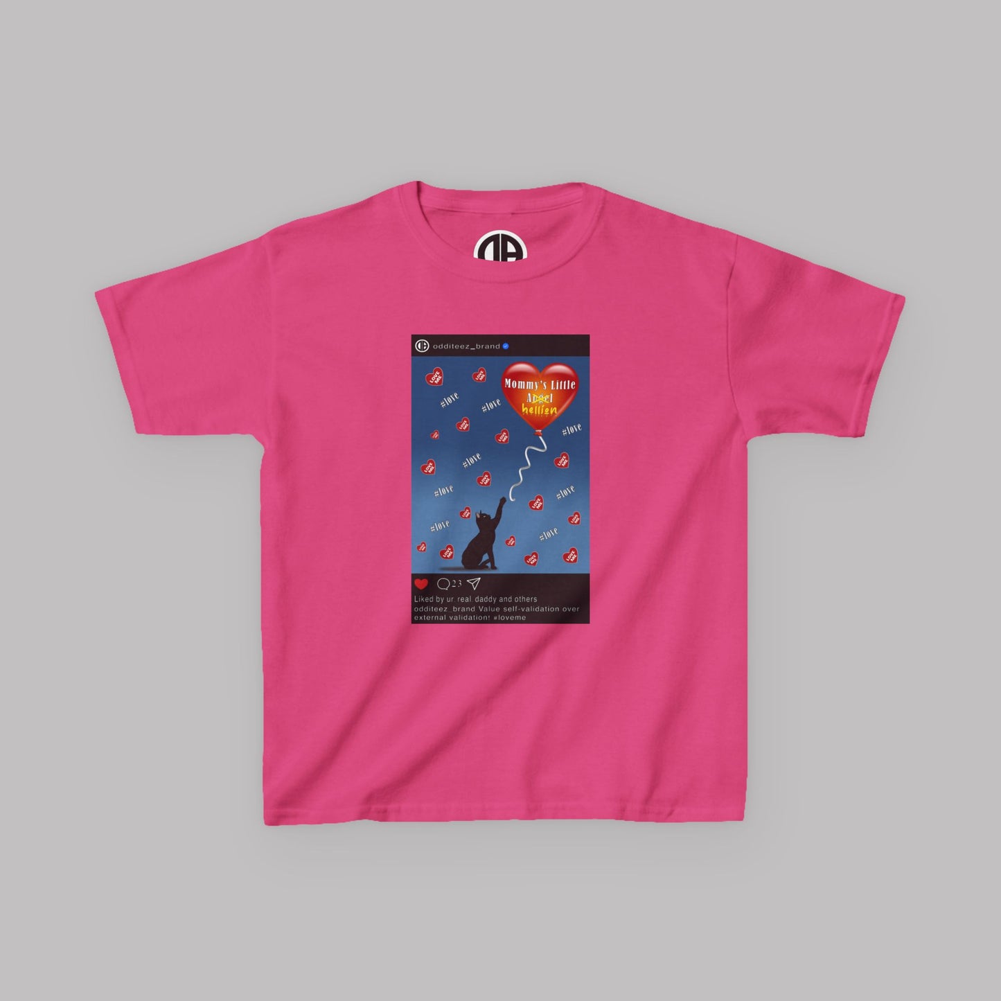 "Mommy's Little Hellion" Cat Post design, Unisex Kids' Short-Sleeve Heavy Cotton™ T-shirts