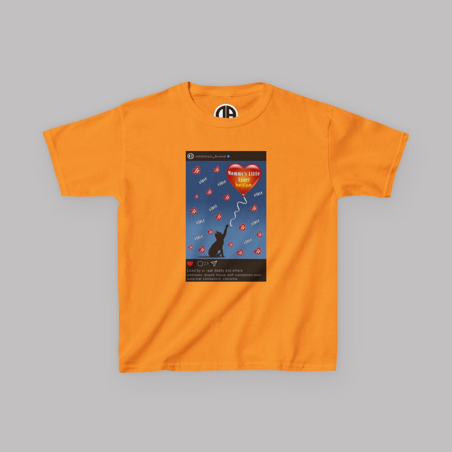 "Mommy's Little Hellion" Cat Post design, Unisex Kids' Short-Sleeve Heavy Cotton™ T-shirts