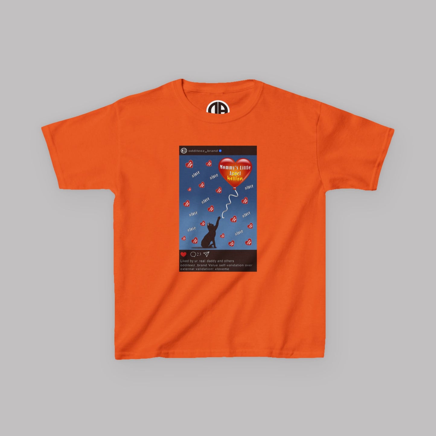 "Mommy's Little Hellion" Cat Post design, Unisex Kids' Short-Sleeve Heavy Cotton™ T-shirts