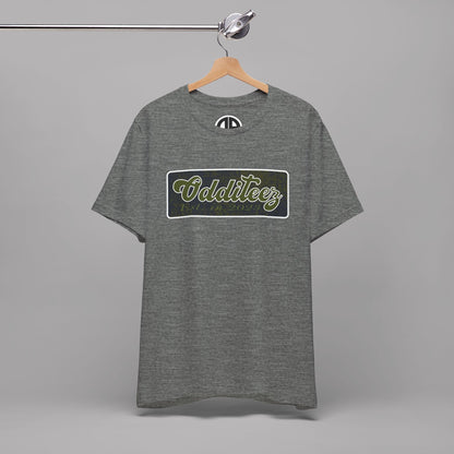 Vintage Military Green Odditeez Varsity Letters rectangular logo design, Unisex Adult Short-Sleeve Graphic Print T-Shirts