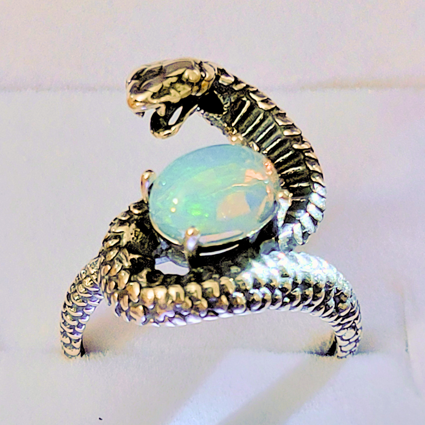 White Opal Snake Ring