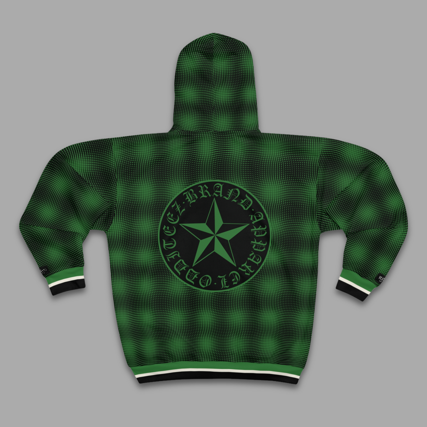 Wavy Vibrational pattern design, Dark Alien Green Premium Unisex AOP Full-Zip Hoodie Sweater Jacket