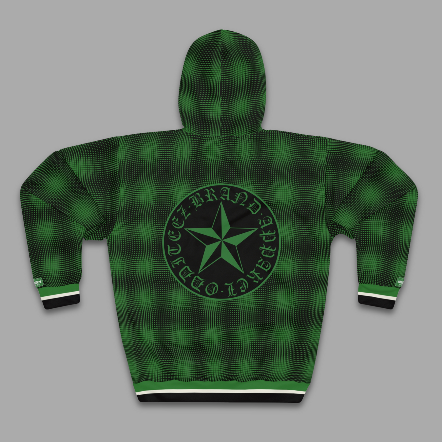 Wavy Vibrational pattern design, Dark Alien Green Premium Unisex AOP Pullover Hoodie Sweatshirt