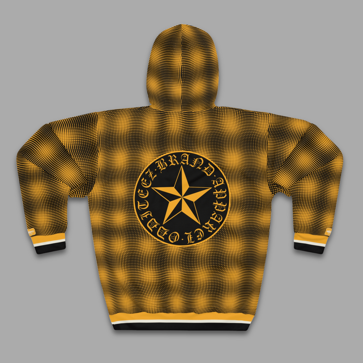 Wavy Vibrational pattern design, Mellow Yellow Premium Unisex AOP Pullover Hoodie Sweatshirt