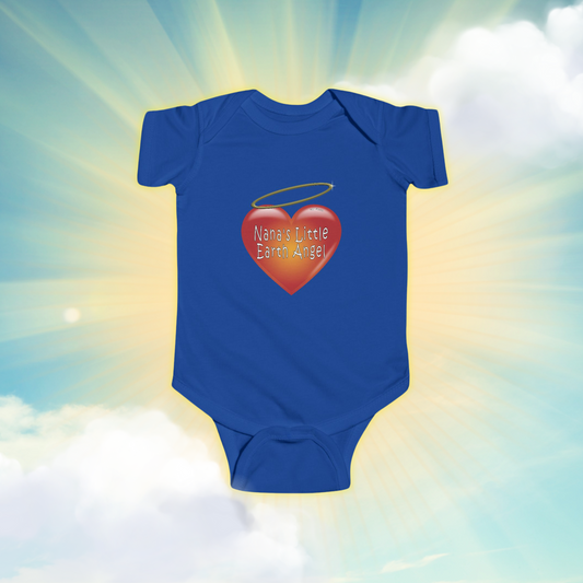 "Nana's Little Earth Angel" Big Heart design, Unisex Infant Fine Jersey Cotton Onesie Bodysuits