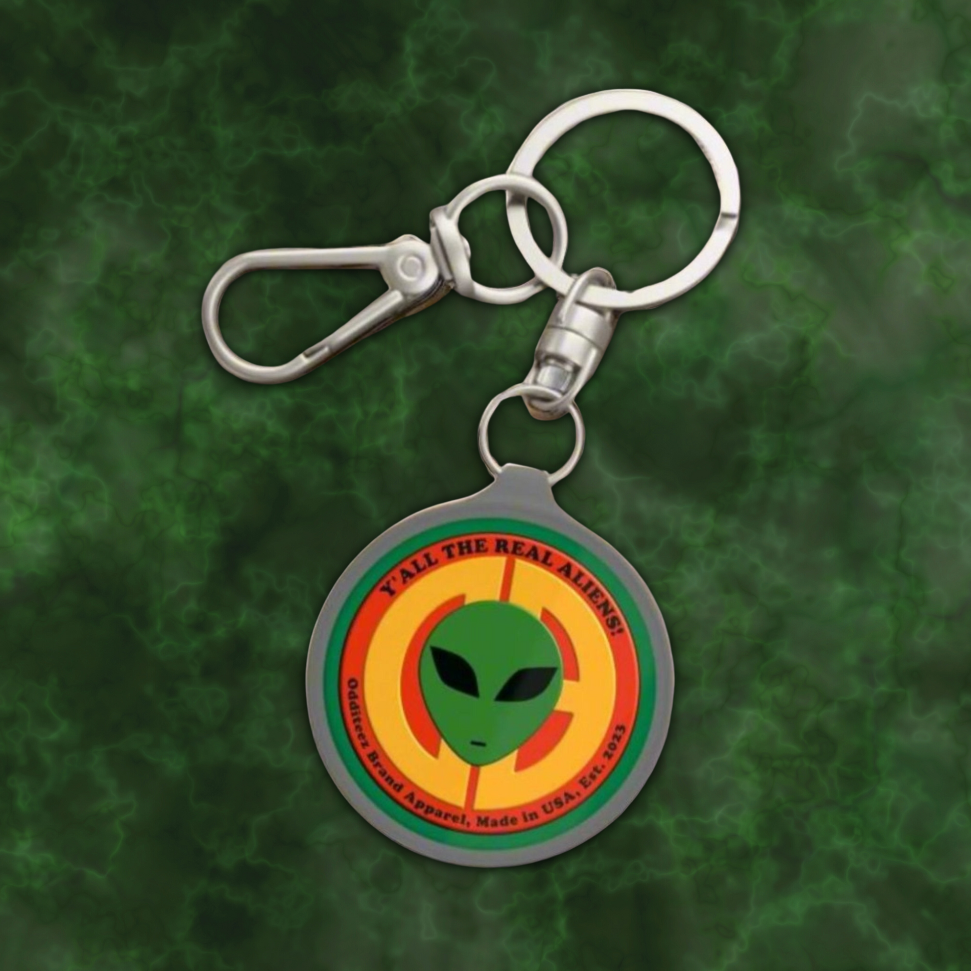 Display view of Dark Green YTRA logo design, Acrylic Keychain