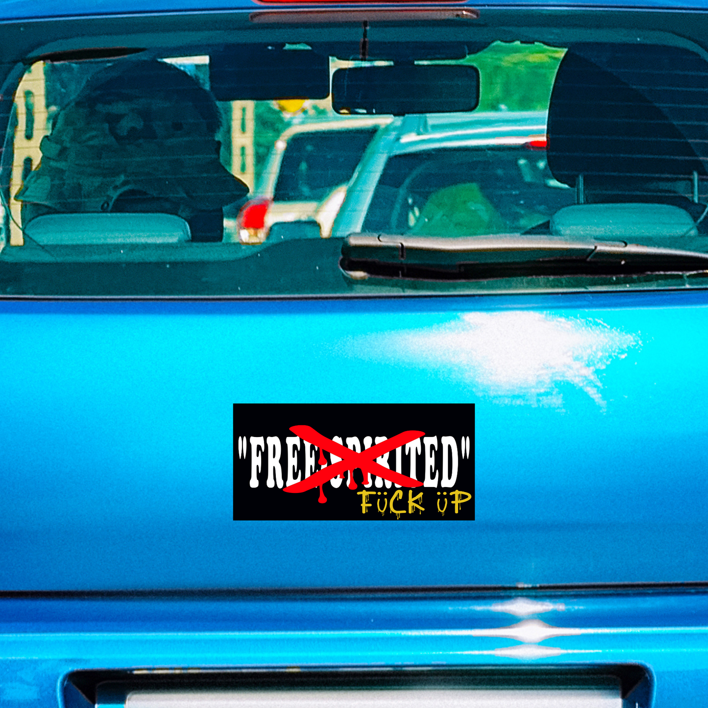 "FREE SPIRITED" Black/White Trimmed Car Bumper Sticker, 7.5" x 3.75"