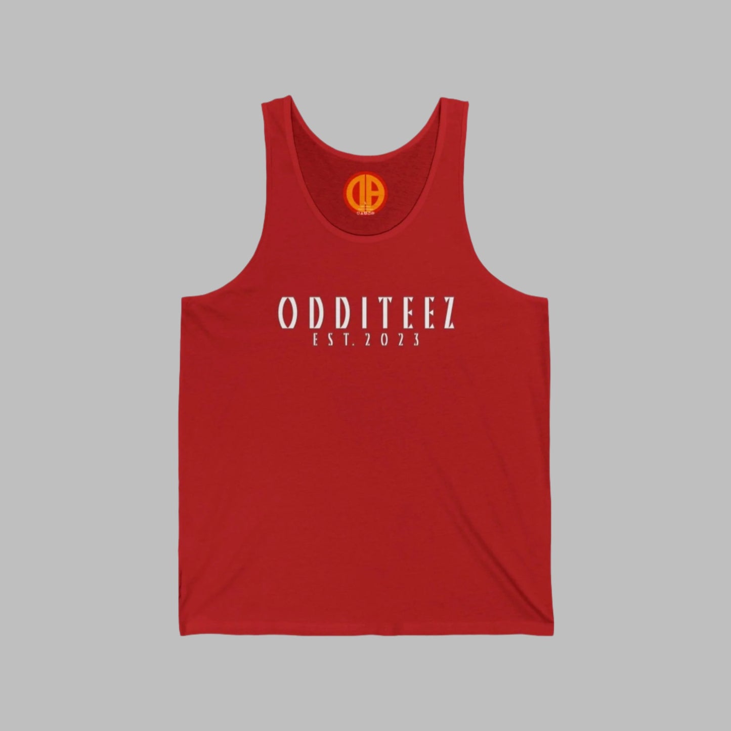 Front view of red YTRA tank top