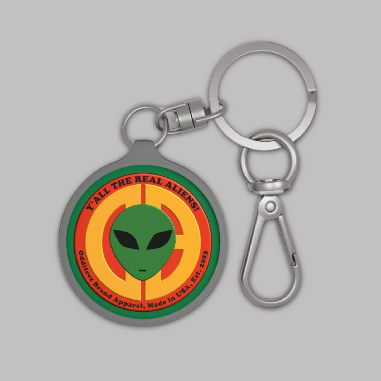 Front view of Dark Green YTRA logo design, Acrylic Keychain