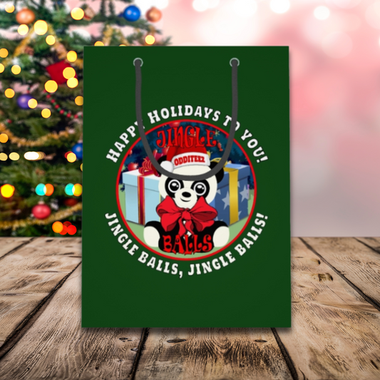 "JINGLE BALLS" design, Dark Green Premium Quality Gift Bags (bulk qty of 10-3,000 each)