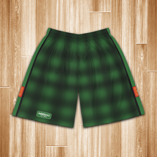 "Zoomies" alienesque pattern design, Dark Alien Green Men's Jersey Basketball Gym Shorts