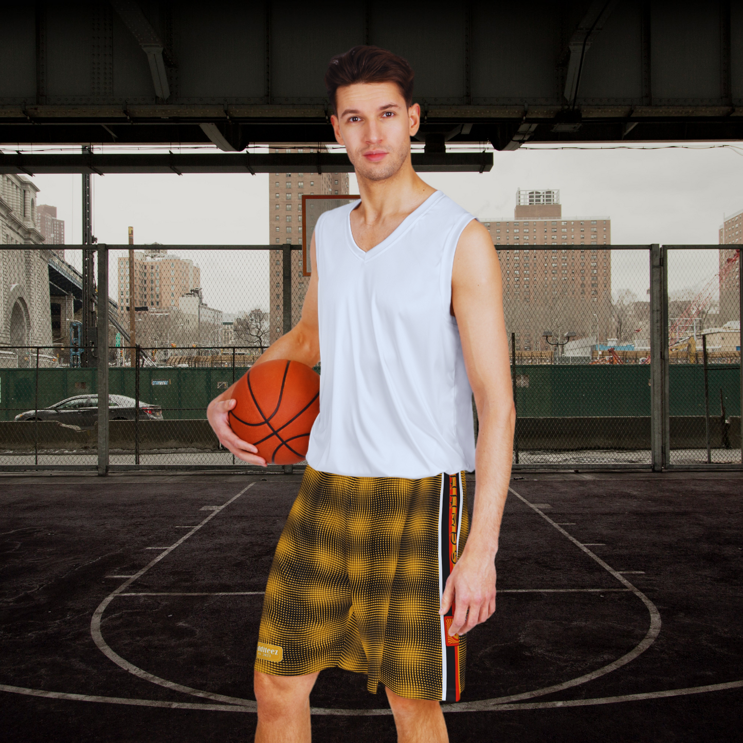 "Zoomies" alienesque pattern design, Mellow Yellow Men's Jersey Basketball Gym Shorts