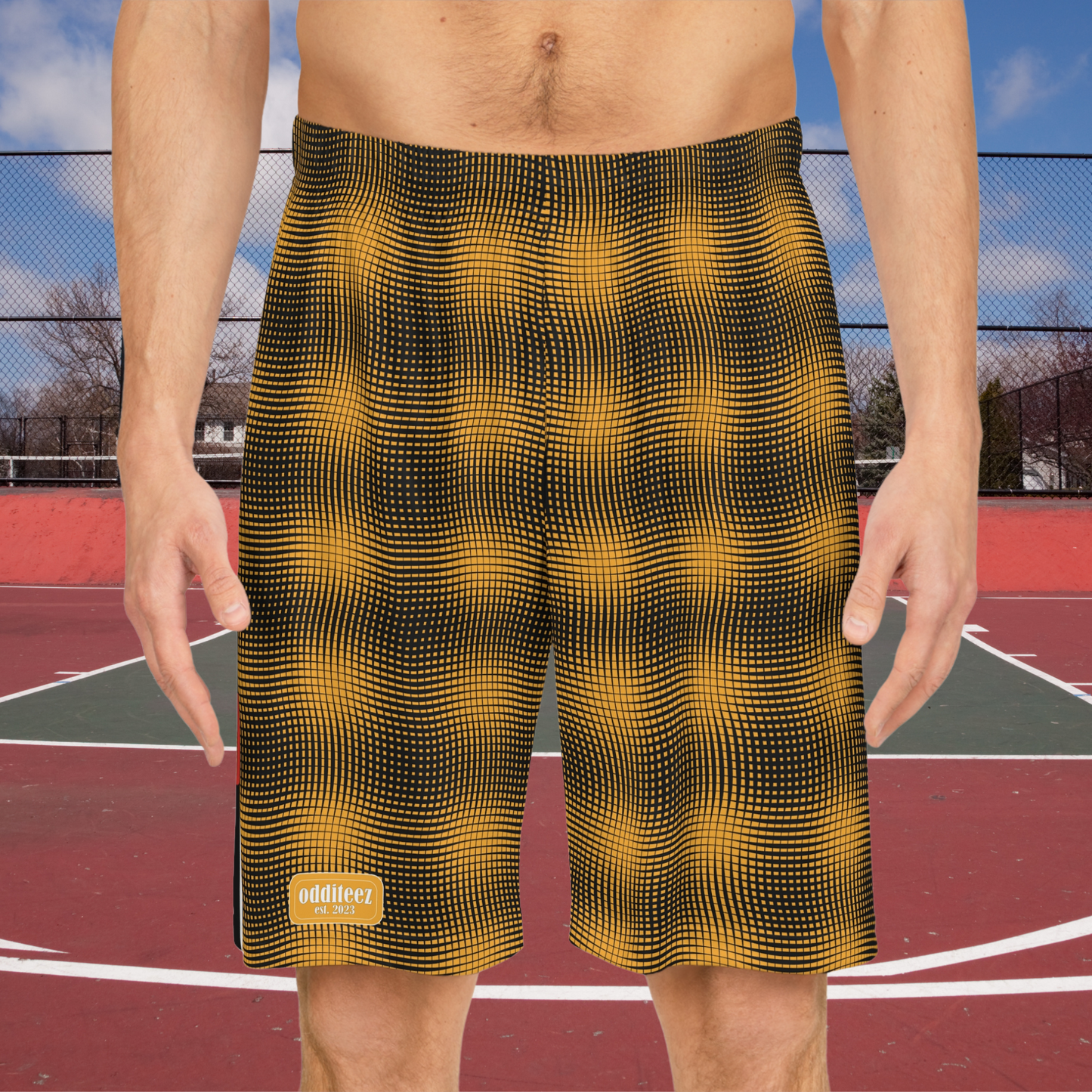 "Zoomies" alienesque pattern design, Mellow Yellow Men's Jersey Basketball Gym Shorts