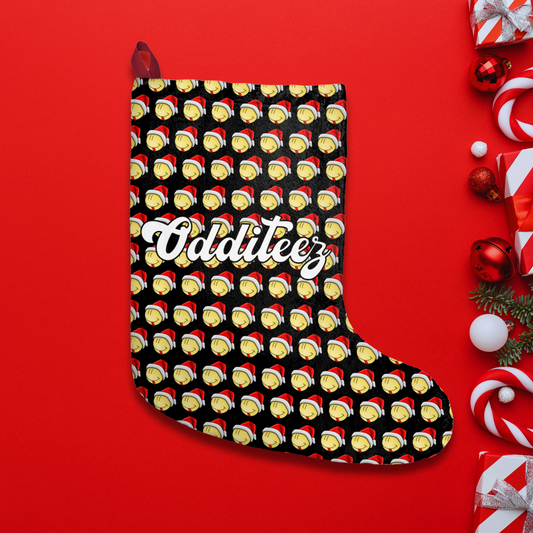 Odditeez brand emoji funny faced design, Black Christmas Stocking