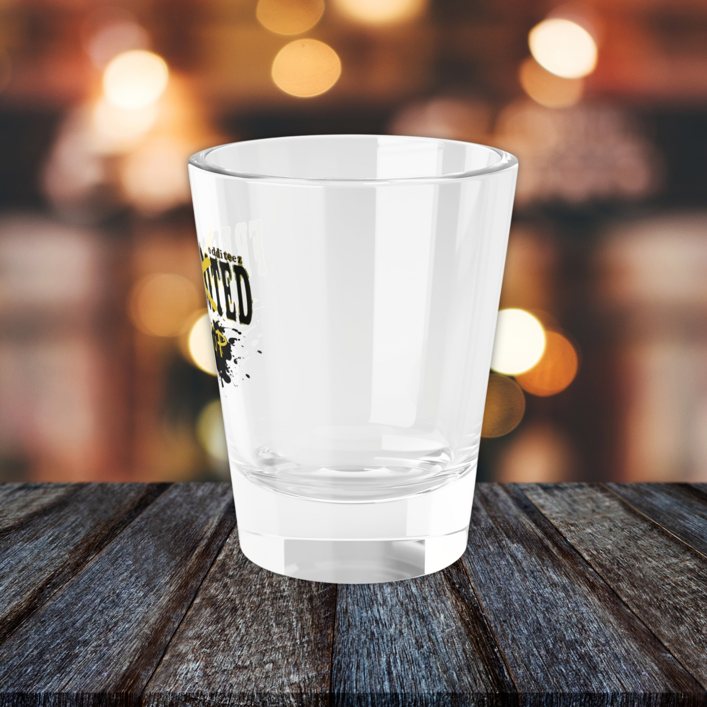 Left side view of "Free-Spirited" logo design, shot glass